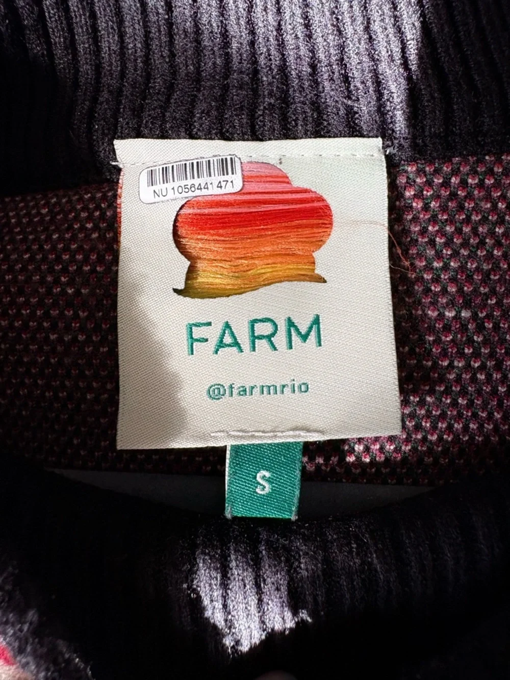 FARM Rio Black Knit Midi Sweater Dress with Pink, Green & Cream Swirls - Picture 7 of 9